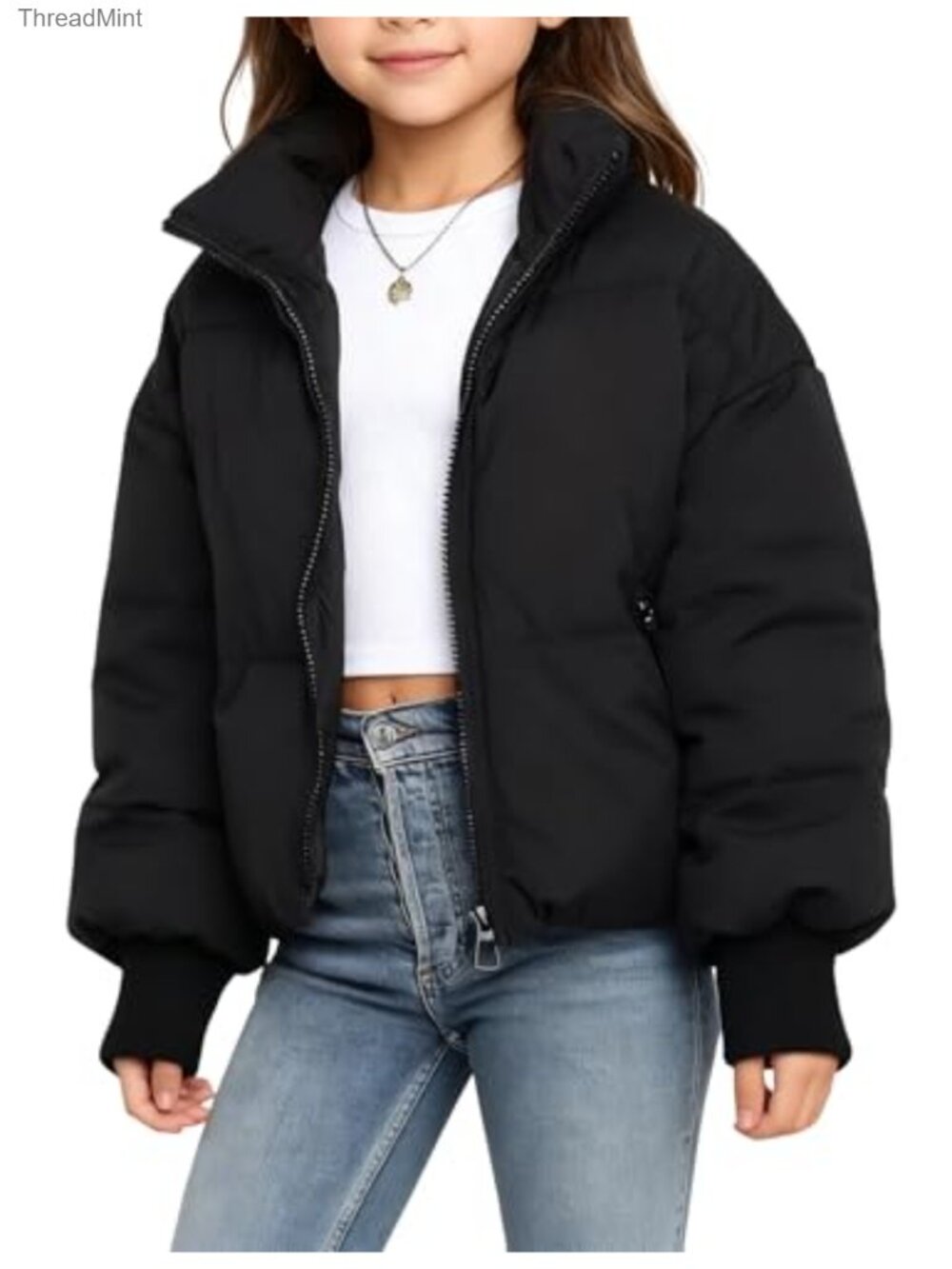 Girls Quilted Puffer Jacket Winter Coat Full Zip Warm Polyester